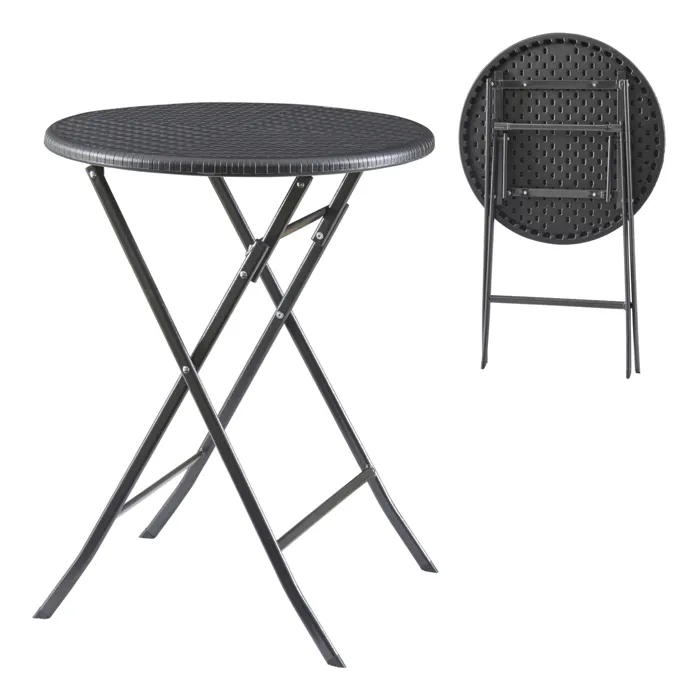 Table de camping pliante Mark 60 x 74 cm effet rotin noir en.casa
