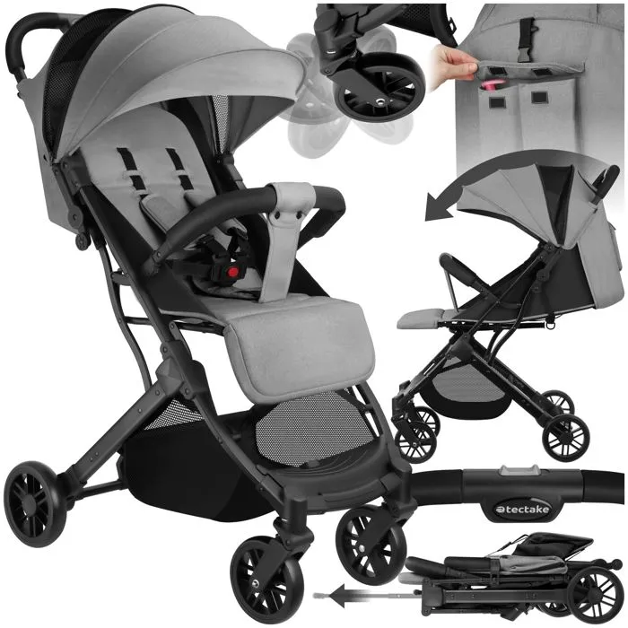 Poussette Buggy Pliable Avec Harnais À 5 Points Et Frein Gris