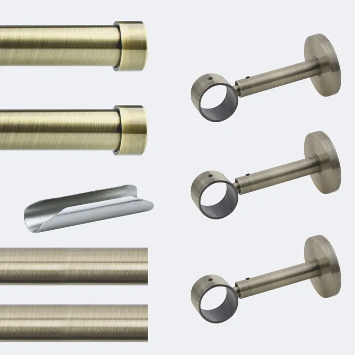 Kit de tringle à rideaux Bronze 300cm Diam.28mm Embout Capuchon - Fixation Mur - Boulet