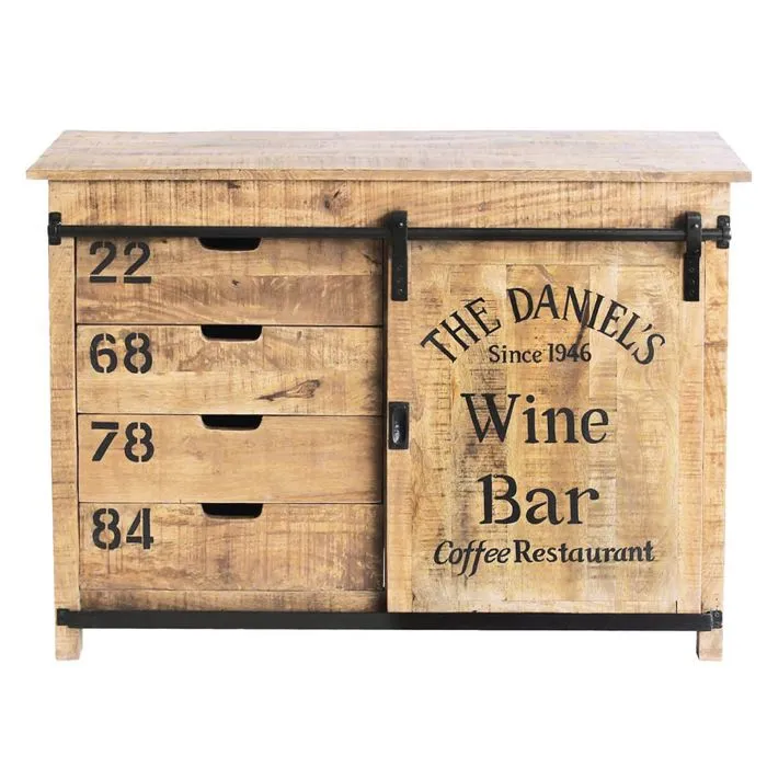 Poppy - Meuble De Rangement En Manguier Motif "wine Bar"