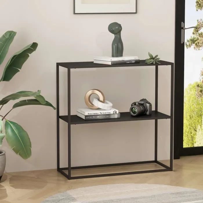 Table console Strömstad avec surface de rangement 80 x 79,5 x 26 cm noir mat en.casa