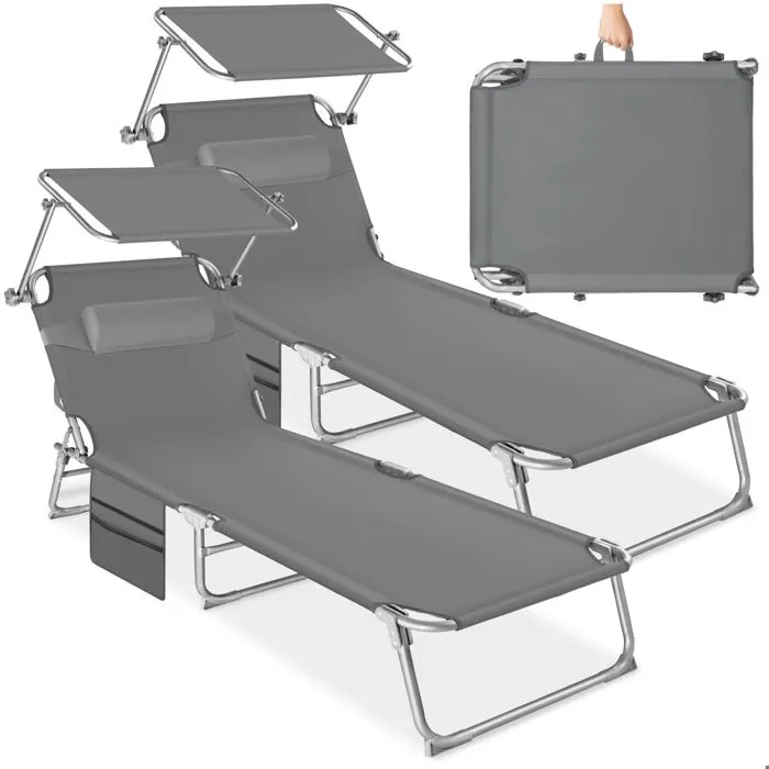 Lot De 2 Bains De Soleil En Résine Tressée Et Aluminium Gris