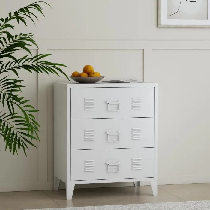 Commode métallique Hämeenlinna acier 72 x 60 x 40 cm blanc en.casa