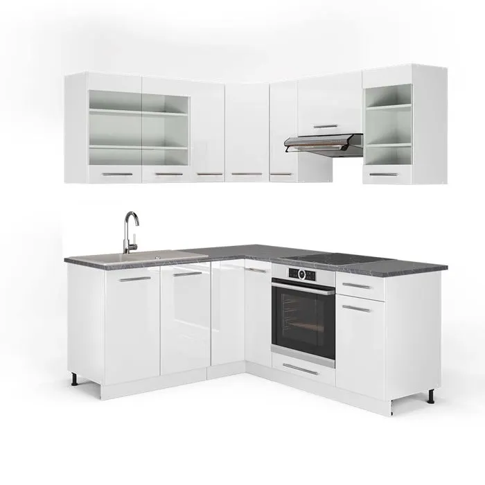 Vicco Cuisine en angle Blanc Haute brillance/Blanc 190 x 160 cm, PT Anthracite
