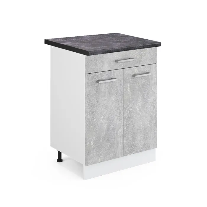 Vicco Meuble cuisine Béton/Blanc 60cm avec tiroir plan de travail Anthracite