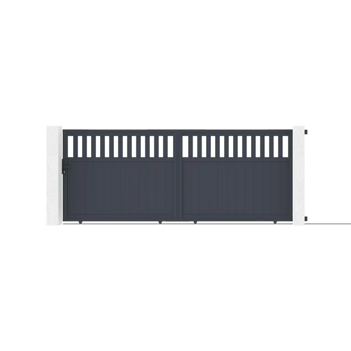Portail coulissant 4m SANTIS H.160cm + 2 poteaux H.190cm aluminium gris