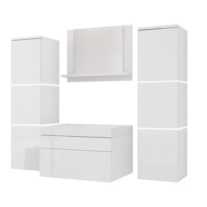 Ensemble Meuble Salle De Bain, Blanc Mat, Blanc Brillant, 120 X 110 Cm