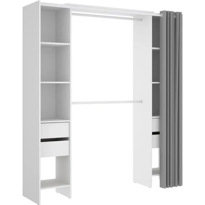 Dressing extensible avec rideau - L110/178 cm - Blanc - LONAZA
