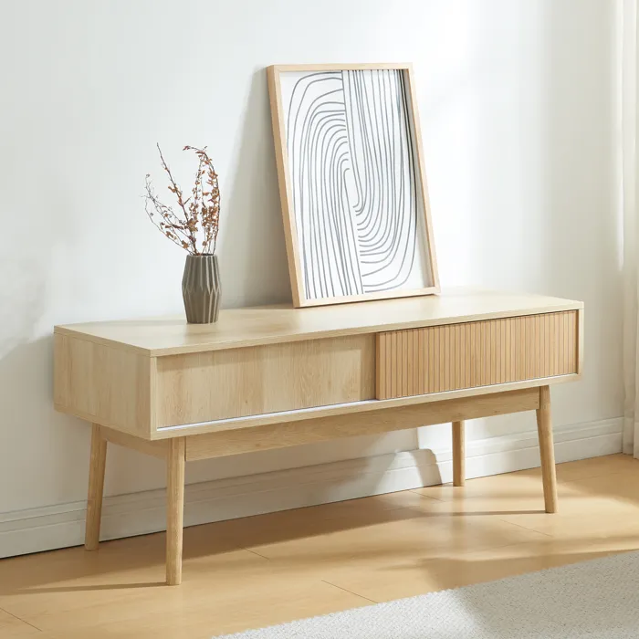Meuble TV Landskrona 115 x 40 x 48 cm effet chêne en.casa
