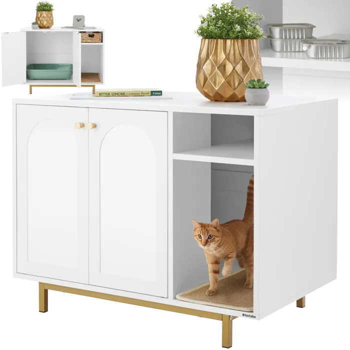 Armoire pour chat entrée latérale tapis à griffer inclus 80x52x61,5cm