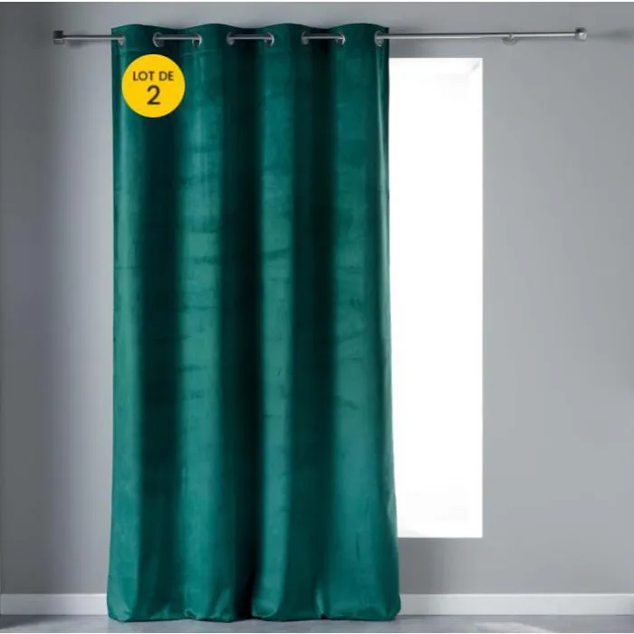 Lot de 2 Rideaux Tamisants à Œillets 140 x 240 cm Velours Doux Velvetine Pétrole