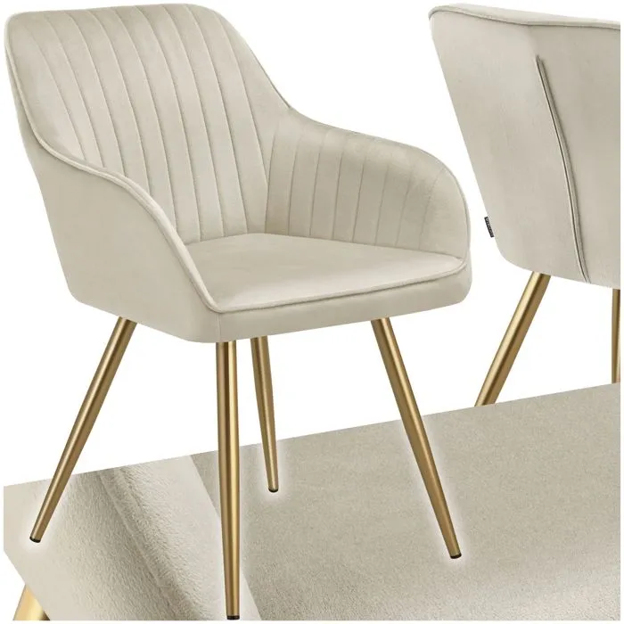 Chaise De Salle À Manger Aspect Velours Matelassé Crème/or