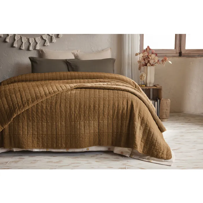 Couvre-lit 240 X 260 Cm Alix En Coton Jacquard - Camel