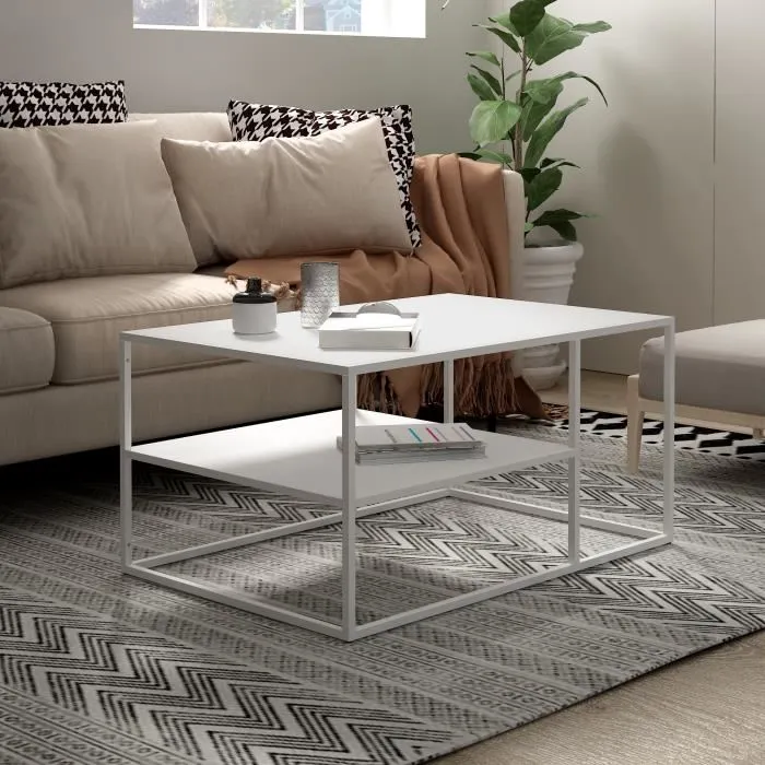 Table basse Solund du Salon Rectangulaire 45 x 90 x 60 cm Blanc en.casa