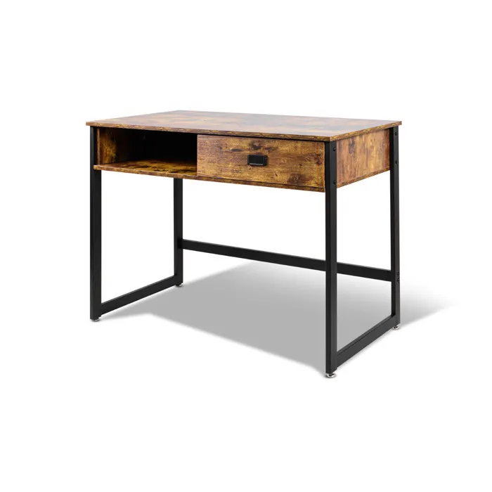 Otari - Bureau de style industriel avec tiroir et étagère de rangements, 110x50xH76 cm