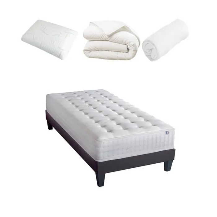 Pack Apollon 90x200 cm Matelas Mousse + Sommier Bois + Accessoires