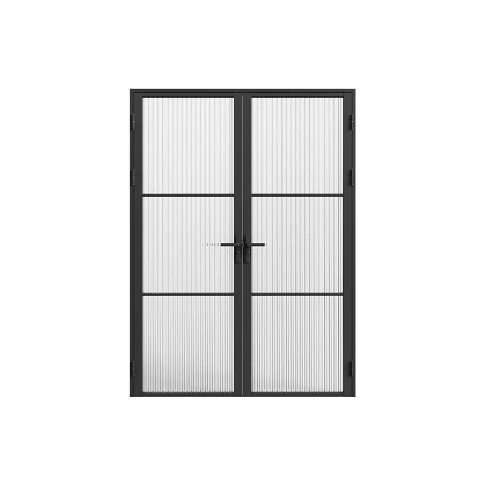 Bloc porte réversible à deux battants en aluminium et verre texturé - 2 x H204 x L73 cm - Noir - MASERU