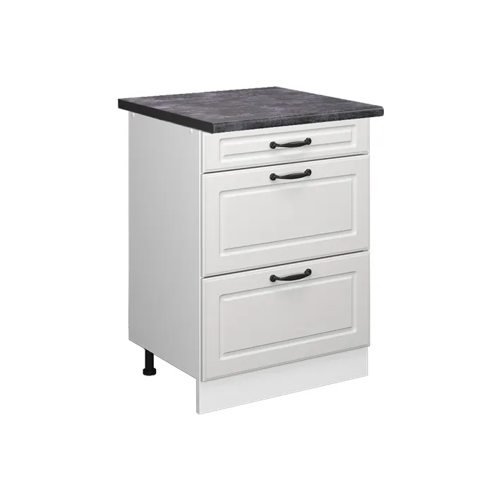 Vicco Meuble cuisine Blanc campagne/Blanc 60cm avec tiroirs plan de travail Anthracite