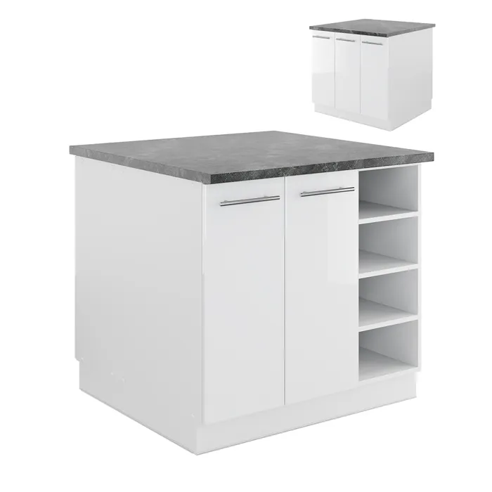 Vicco Îlot de cuisine blanc brillant/blanc 90cm sans PT