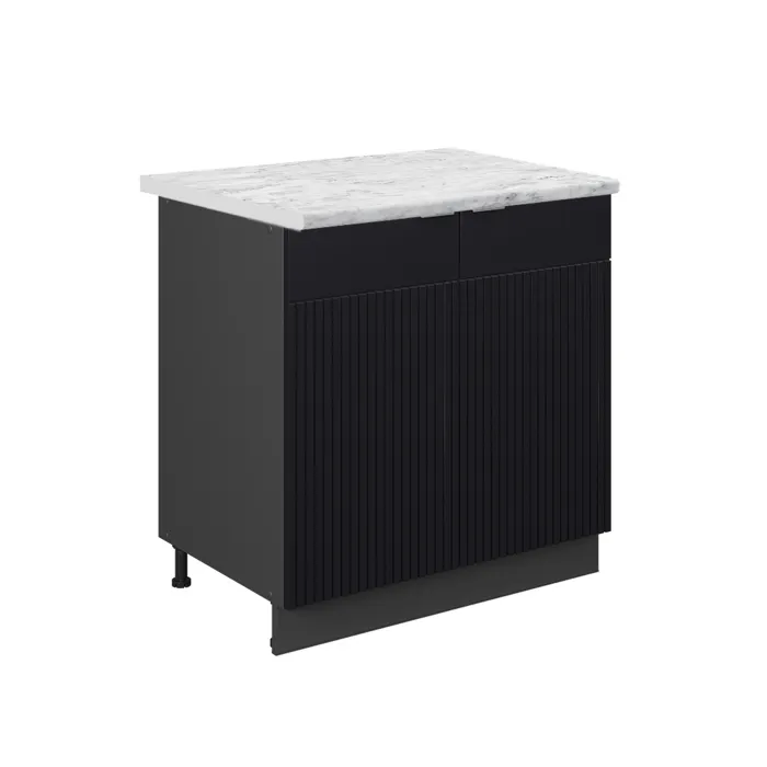 Vicco Meuble bas de cuisine Noir rayé/Anthracite 80cm plan de travail Marbre