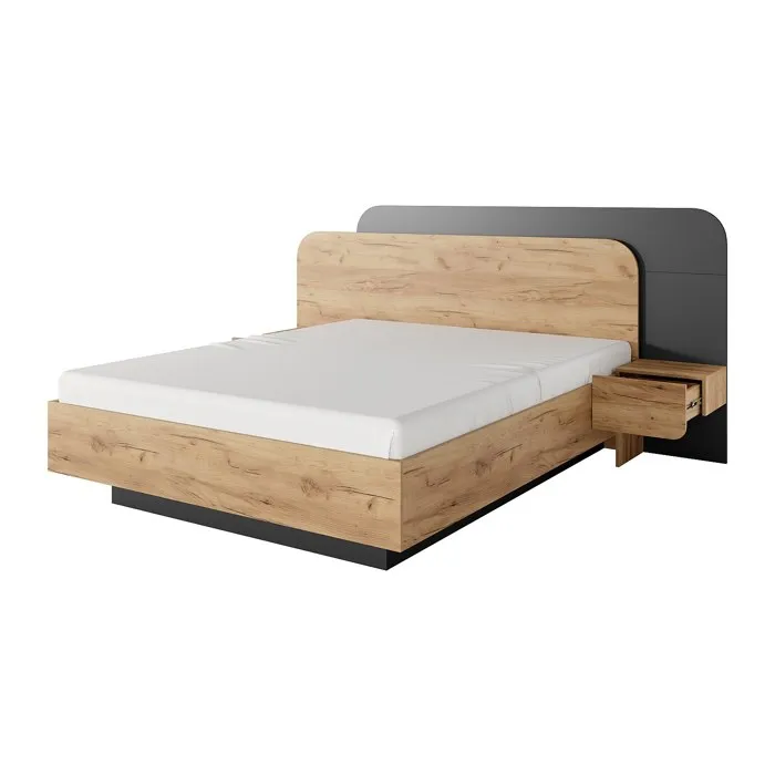 Lit avec chevets 160 x 200 cm - Avec LEDs - Coloris: Naturel et anthracite - DESADO