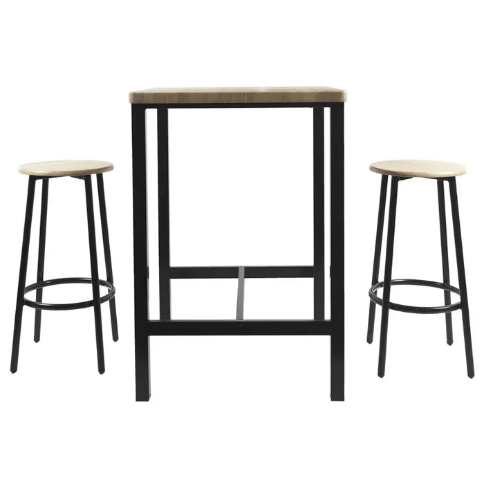 CORTEZ - Ensemble Table Haute et 2 Tabourets en MDF et Pieds Métal Noir