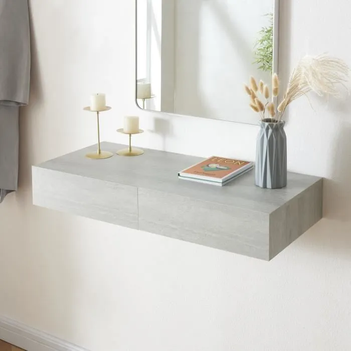 Etagère murale avec 2 tiroirs Karstula 80 x 35 x 12 cm effet béton en.casa