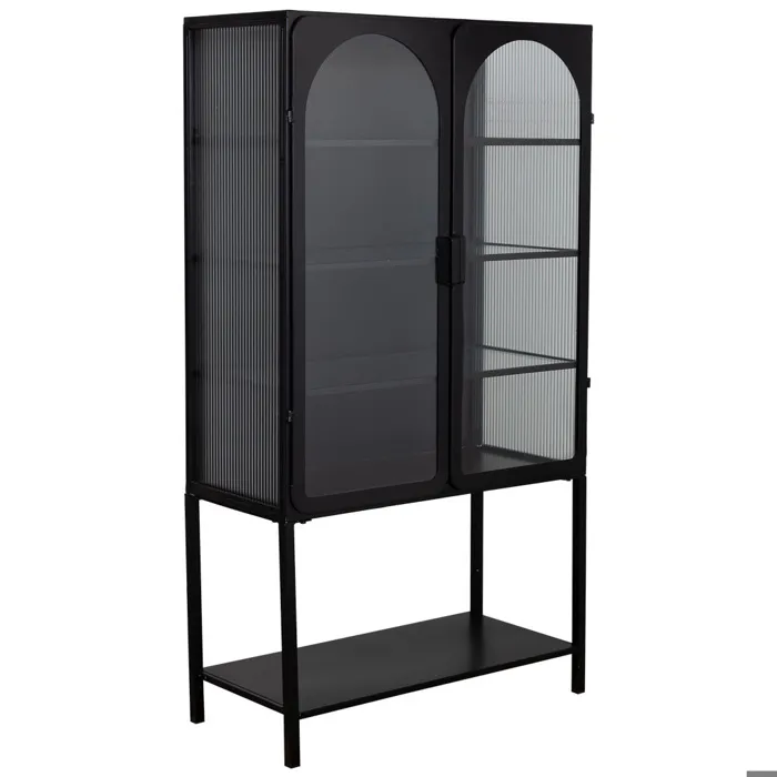 Vitrine En Métal Laqué Noir À 2 Portes 88x44x160