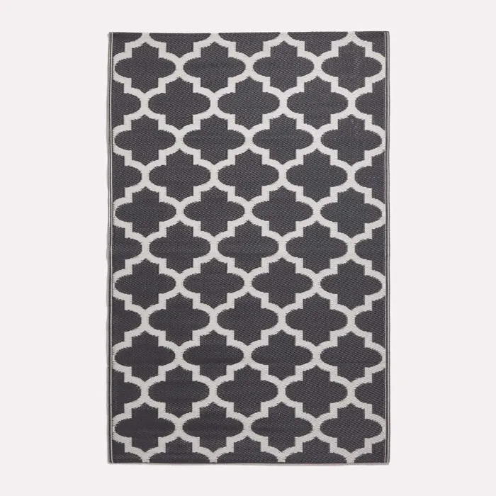 Tapis extérieur terrasse réversible - Tapis de jardin imperméable et résistant UV - Nola - Noir- 120x180 cm - HOMESCAPES