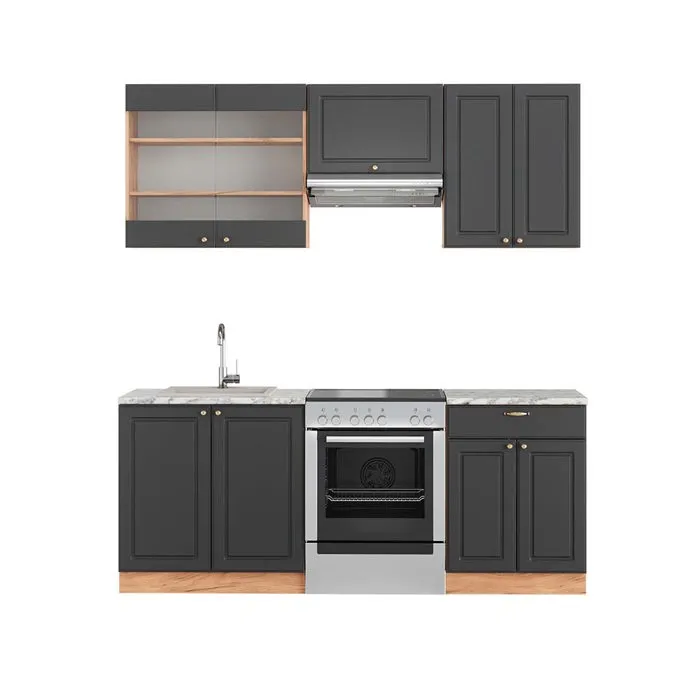Vicco Cuisine Anthracite Campagne/Chêne doré 200cm, PT Marbre