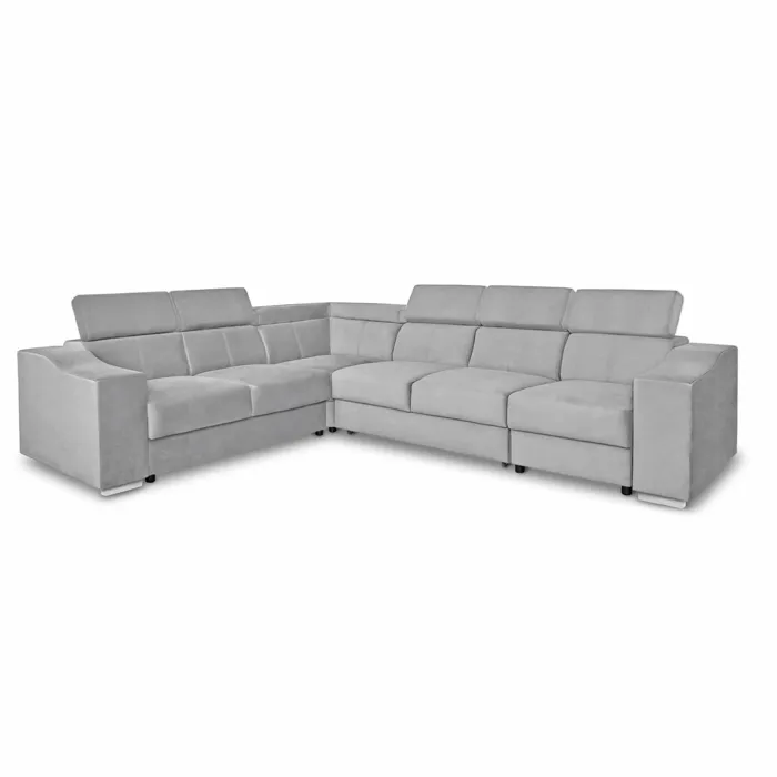 Lucky - Canapé D'angle Convertible Réversible En Tissu Velours Gris Clair