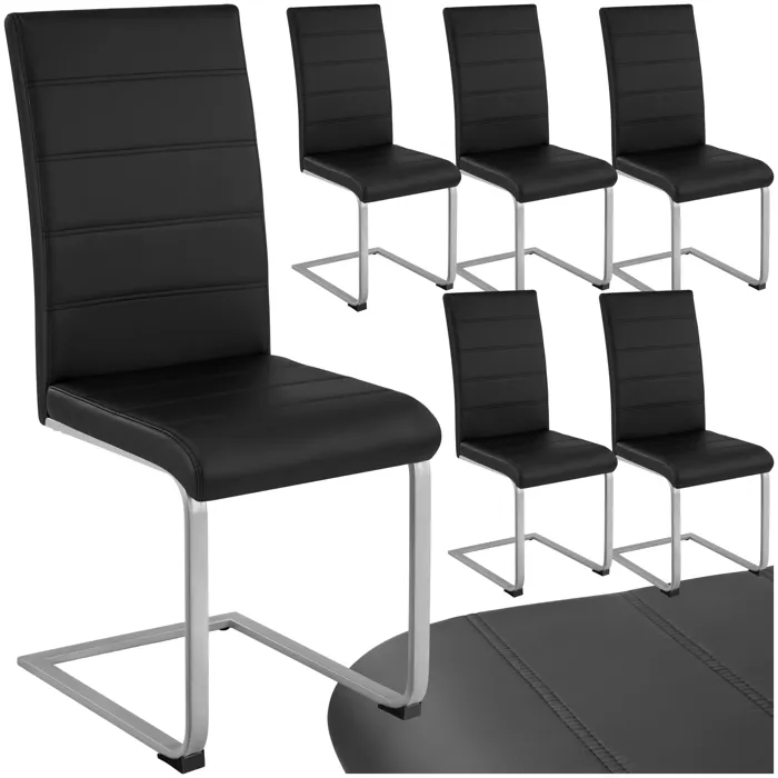 6 Pièces Chaises Rembourrées Design Pieds Métal, Noir 41x52x99cm