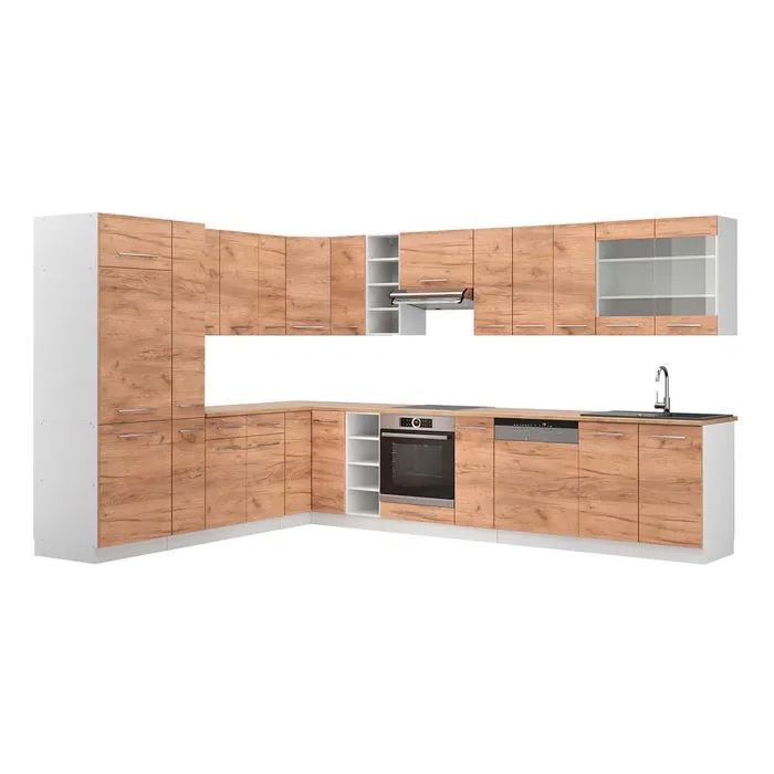 Vicco Cuisine en angle Chêne doré/Blanc 347 x 257 cm plan de travail Chêne doré