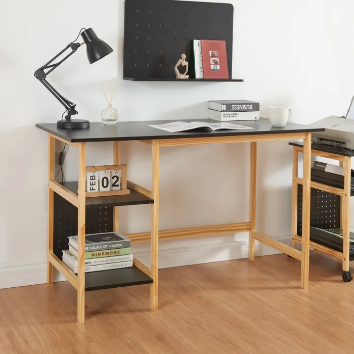 Bureau Doenna avec 2 étagères 120 x 60 x 75 cm noir effet bois en.casa