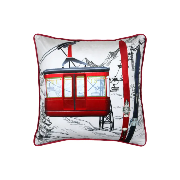 Coussin Décoratif Carré À Motif Téléphérique Rouge 45x45 Cm