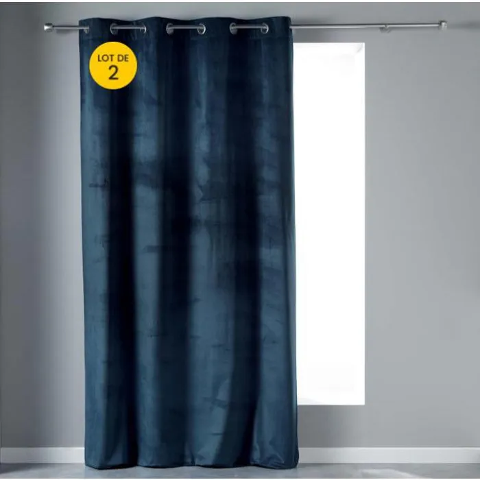 Lot de 2 Rideaux Tamisants à Œillets 140 x 240 cm Velours Doux Velvetine Bleu Marine