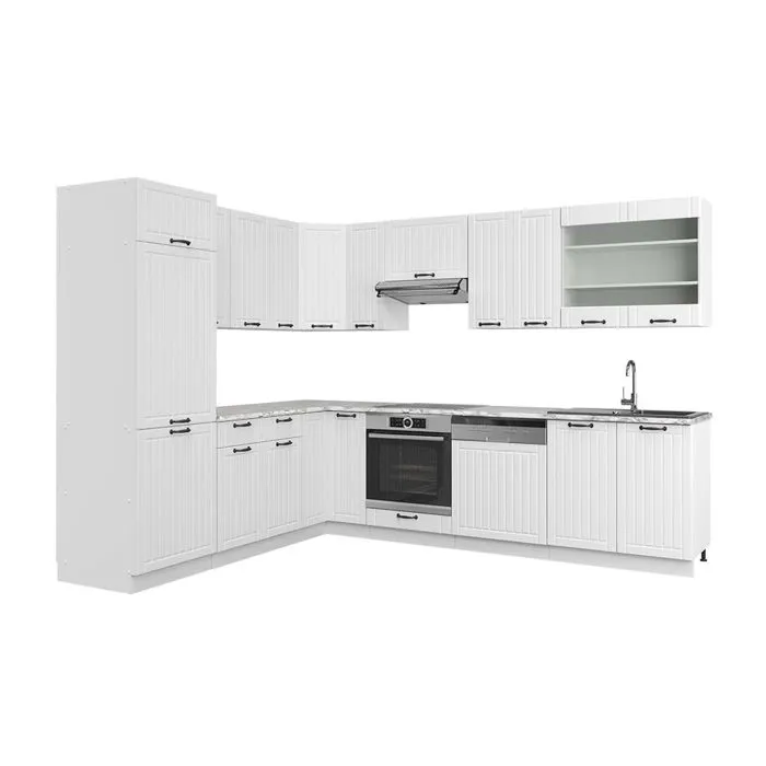 Vicco Cuisine en angle Blanc campagne/Blanc 287 x 227 cm, PT Marbre