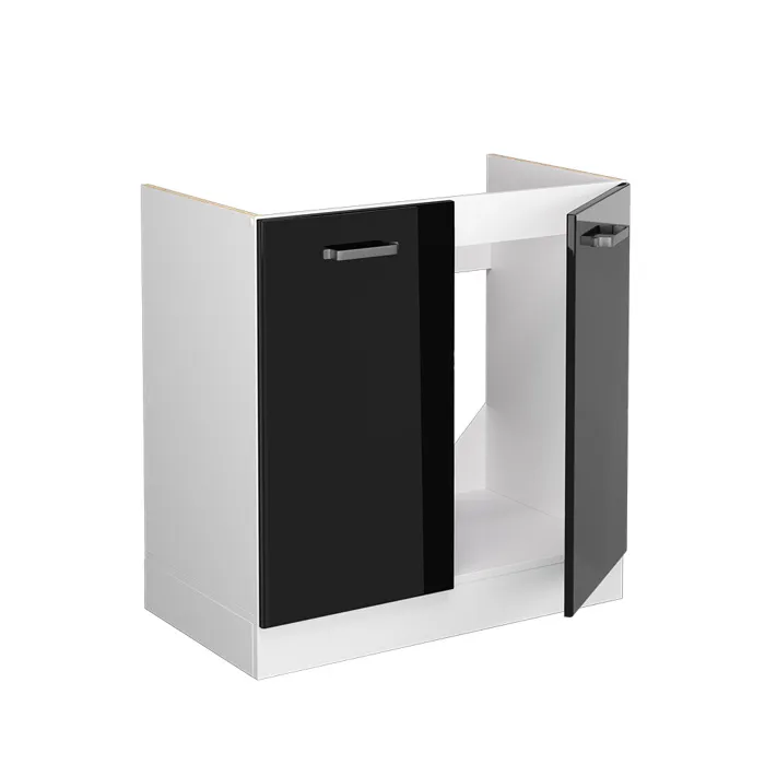 Vicco Meuble bas pour lévier Noir Haute brillance 80cm avec portes, sans PT