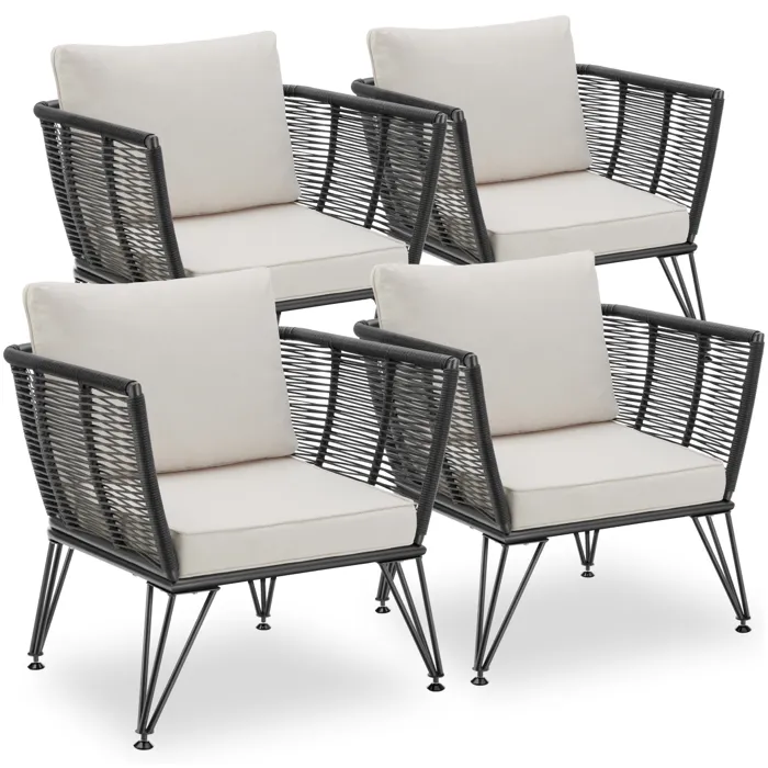 Lot De 4 Fauteuils De Jardin En Résine Tressée Avec Housses Amovibles