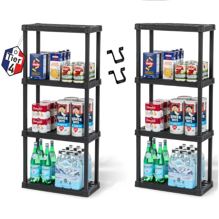 Iris Ohyama, Lot de 2 Etagères Plastique de Rangement, Capacité de 100 kg, 4 étages, Noir, PRS-M4