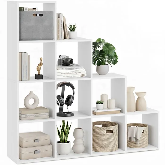 Bibliothèque Avec 10 Compartiments Ouverts Cubes 130x29cmx130cm Blanc