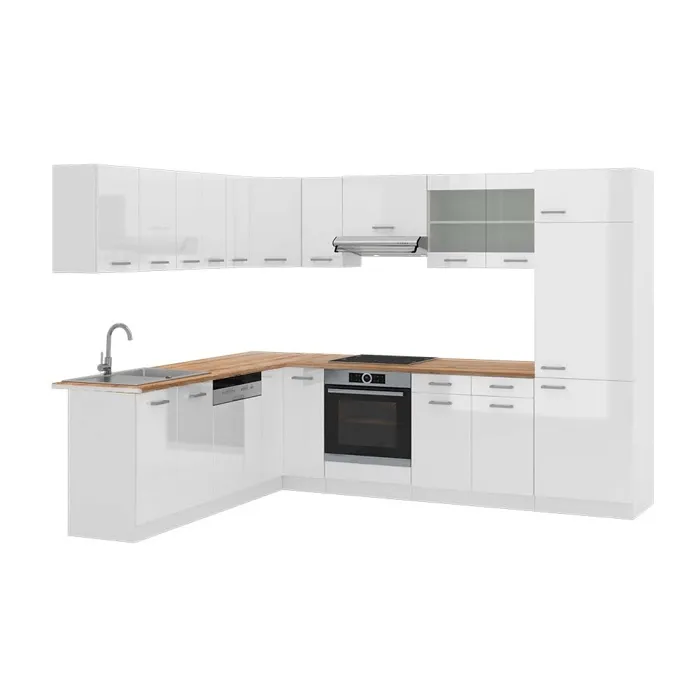 Vicco Cuisine en angle Blanc Haute brillance/Blanc 287 x 227 cm, PT Chêne