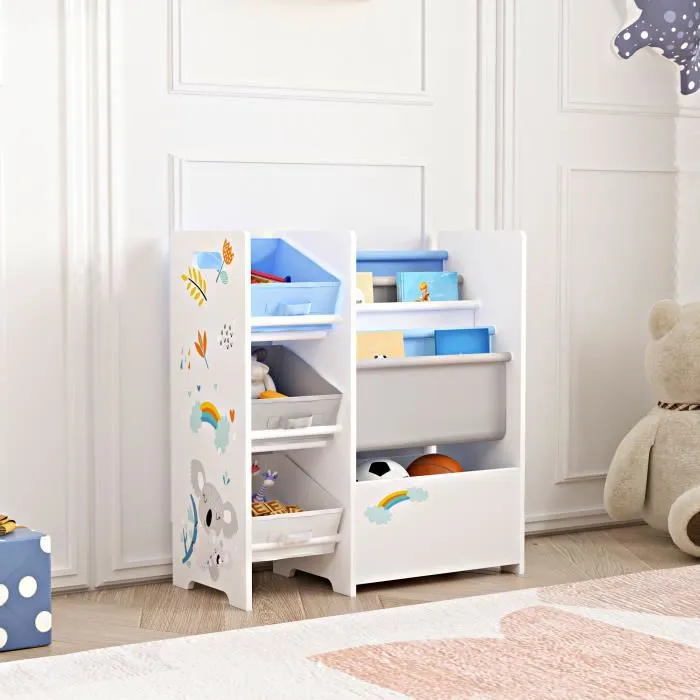 Étagère de rangement Vimianzo pour enfant avec 3 bacs ouverts blanc gris bleu en.casa
