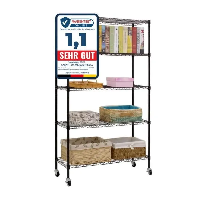 Étagère en métal avec roulettes Maya 5 Étagères 89 x 34 x 150 cm Noir Charge Max 120 kg - Floordirekt