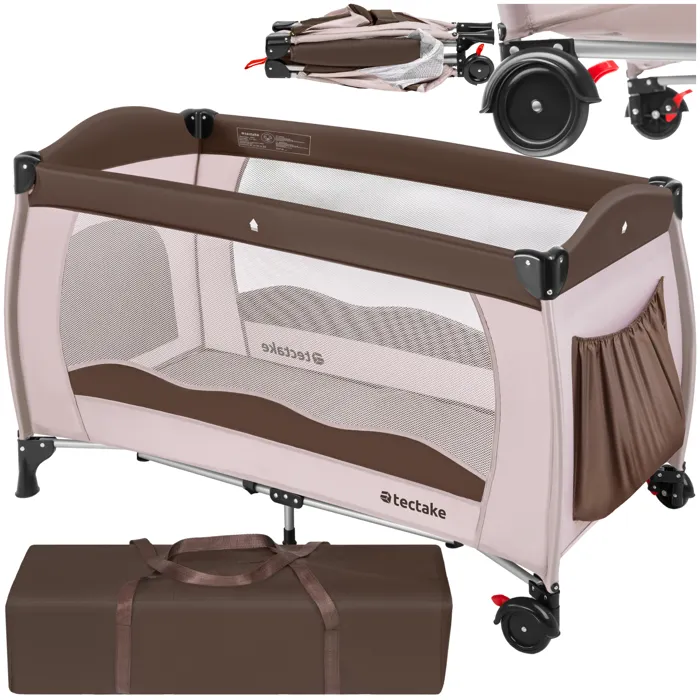 Lit De Voyage Pour Enfants Pliable En Polyester Marron Café