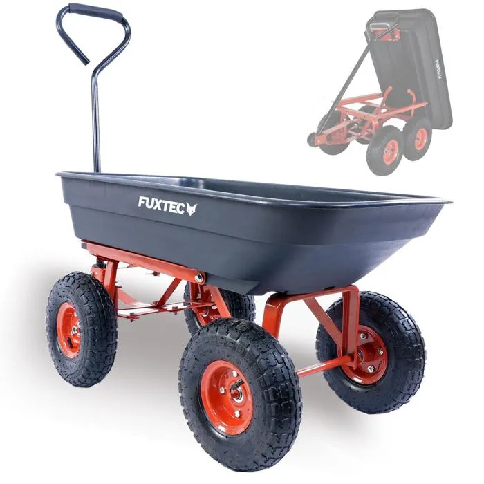 Chariot De Jardin - Fuxtec Fx-kw2175 - 4 Roues, Benne Basculante, Transport, 300 Kg Chantier