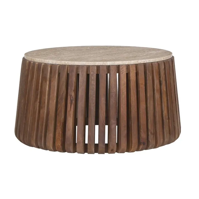 Table basse ronde en bois massif collection DELHI diamètre 70cm - Style ethnique et design