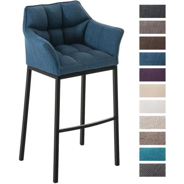 Tabouret De Bar Damaso B En Tissu Avec Structure À 4 Pieds Bleu