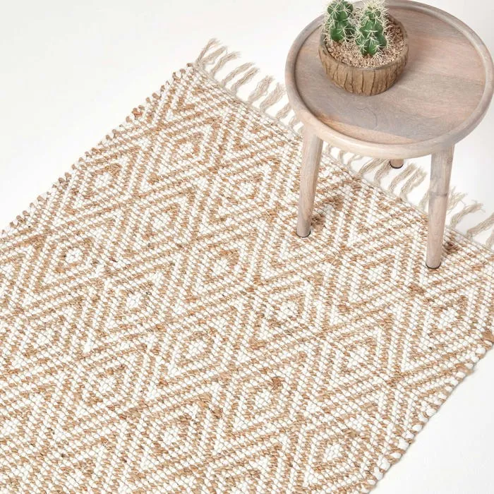 Tapis Chindi En Chanvre À Motif Losanges Beige Et Blanc Sierra 120x170cm - Homescapes
