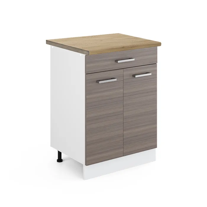 Vicco Meuble cuisine Gris noble/Blanc 60cm avec tiroir plan de travail Chêne doré